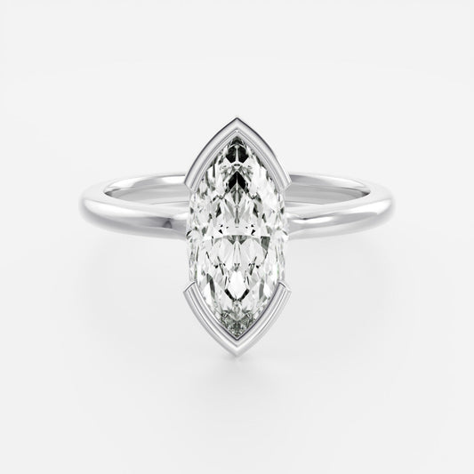 2 CT Marquise: Bezel Half Lab Grown Diamond Engagement Ring