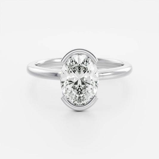 2 CT Oval: Bezel Half Lab Grown Diamond Engagement Ring