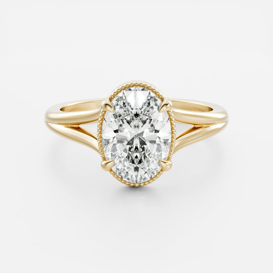 2.5 CT Oval: Pronged Bezel Split Shank Lab Grown Diamond Engagement Ring