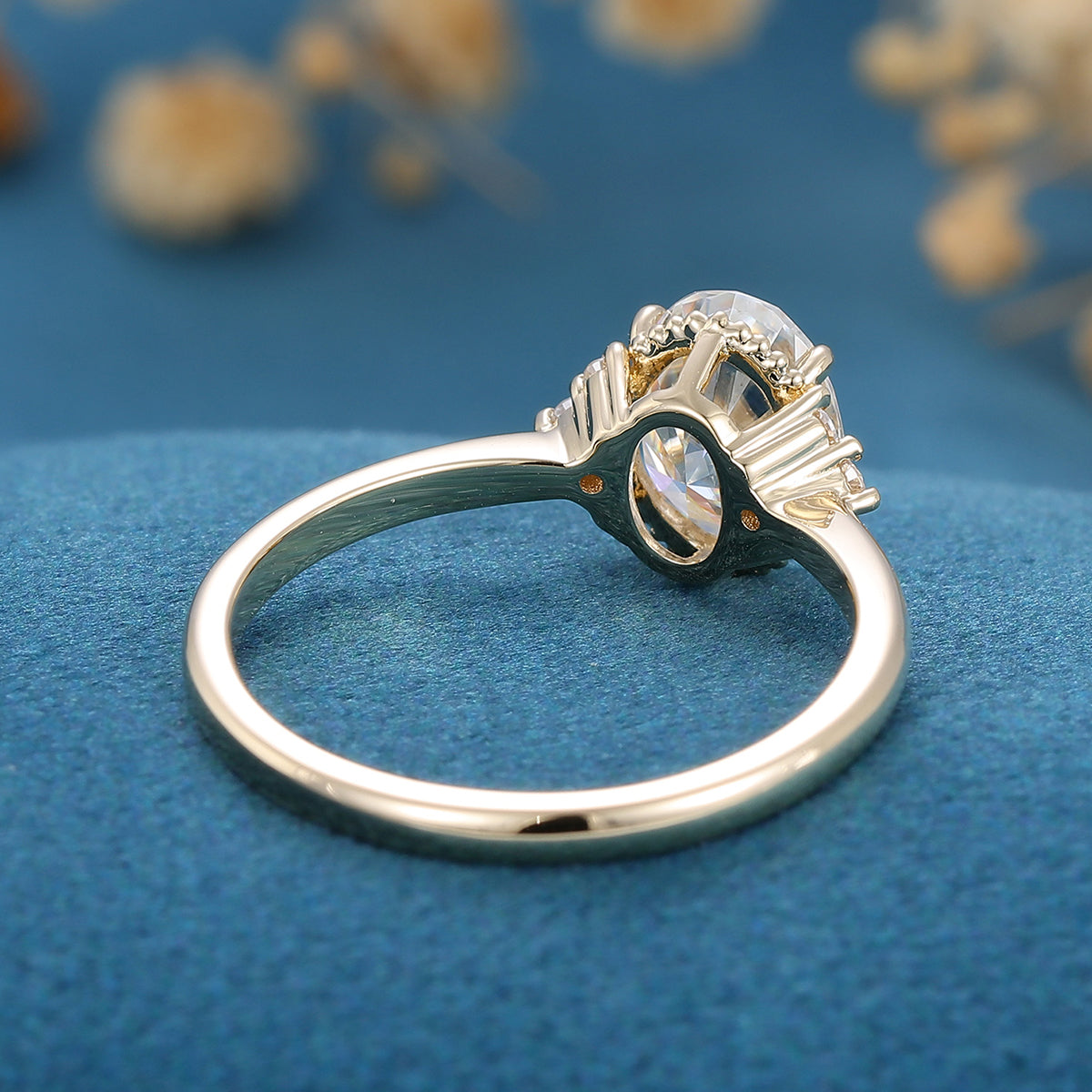 1.33 CT Oval Shaped Moissanite Cluster Engagement Ring