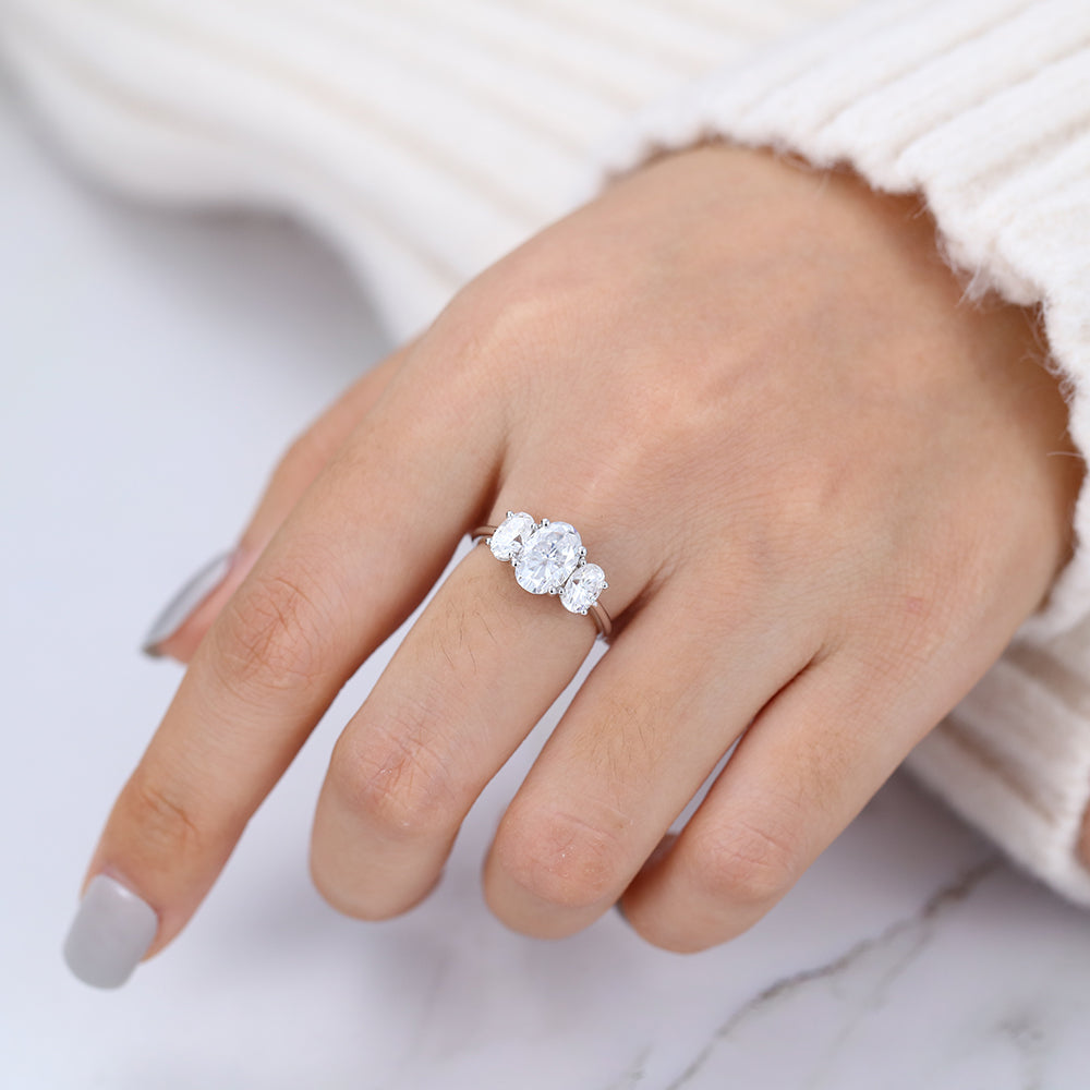 1.91 CT Oval Shaped Moissanite Three Stone Engagement Ring
