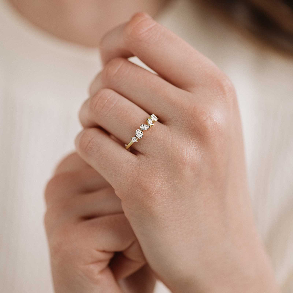 0.24 TCW Asscher, Baguette, Oval, Princess & Pear Cluster Lab Grown Diamond Wedding Band