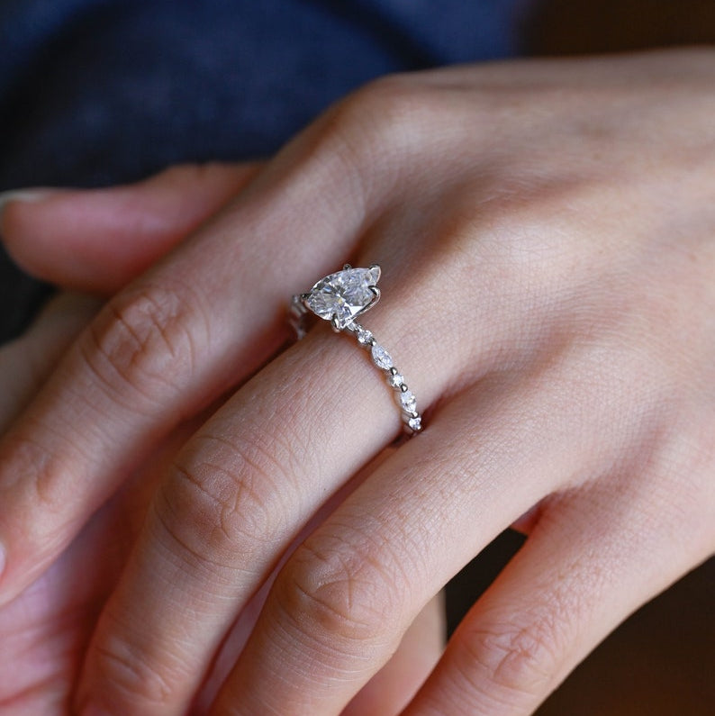 Stunning 1.0 - 2.0 CT Pear Moissanite Engagement Ring with Half Pave Design 6