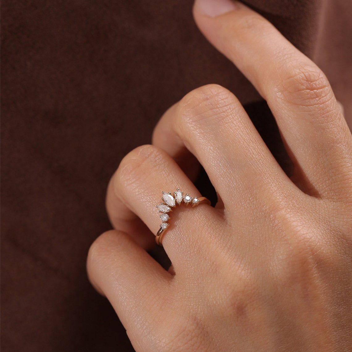 0.15 TCW Marqruise Curved Lab Grown Diamond Wedding Band