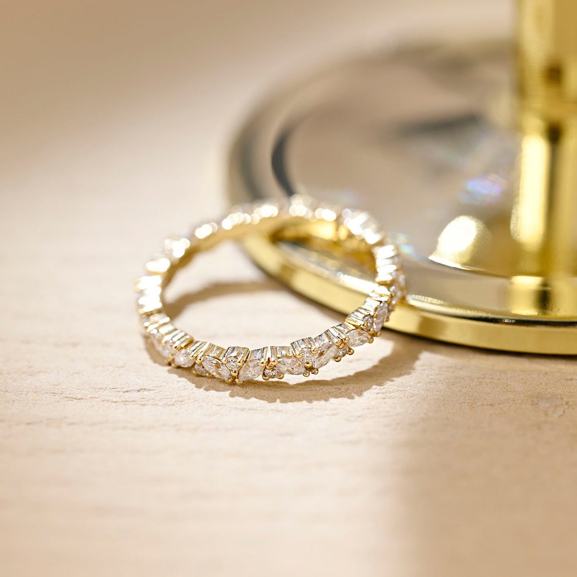 0.1 TCW Round & Marquise Cluster Lab Grown Diamond Wedding Band