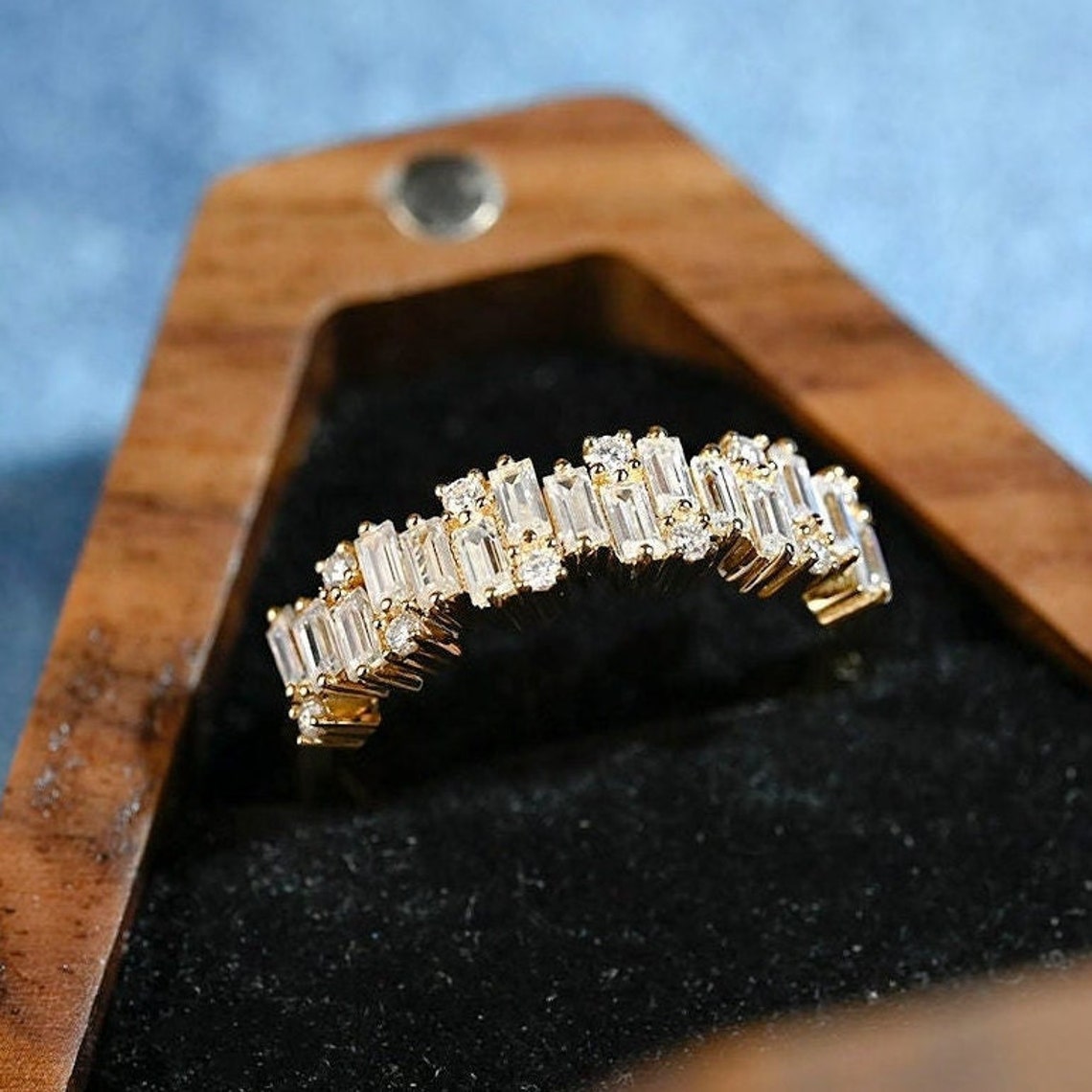 0.5 TCW Baguette Emerald & Round Cluster Lab Grown Diamond Wedding Band