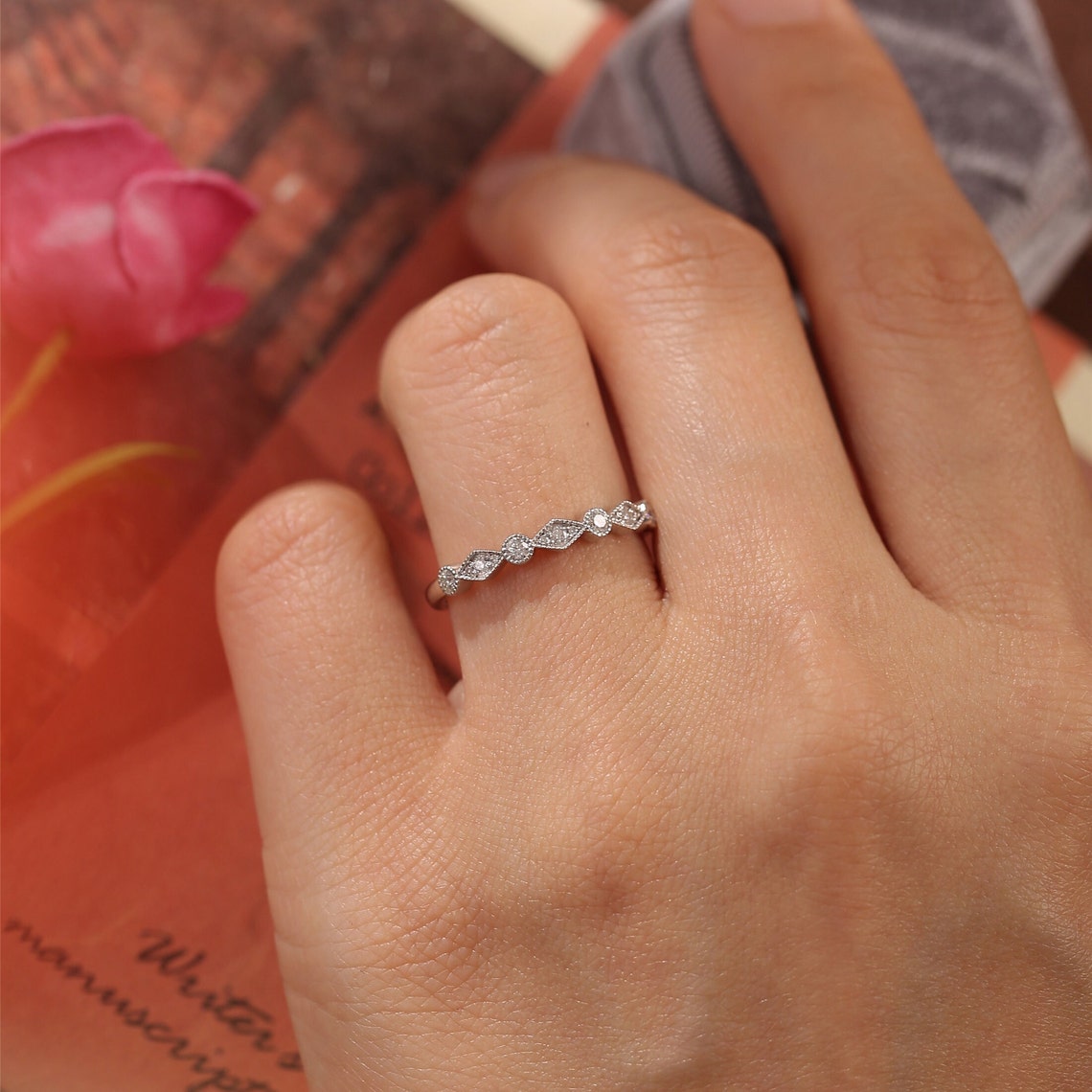 0.3 TCW Round Milgrain Lab Grown Diamond Wedding Band