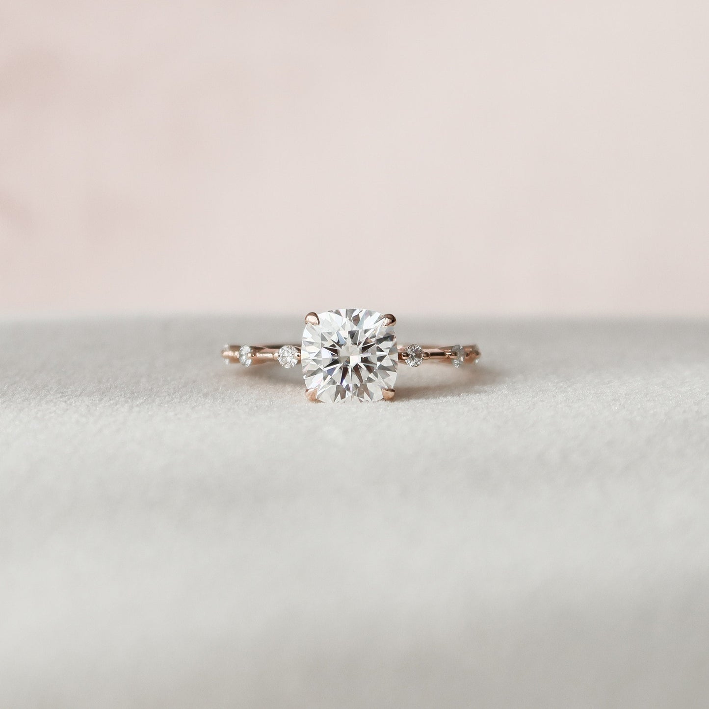 2.0 CT Cushion Dainty Pave Moissanite Engagement Ring