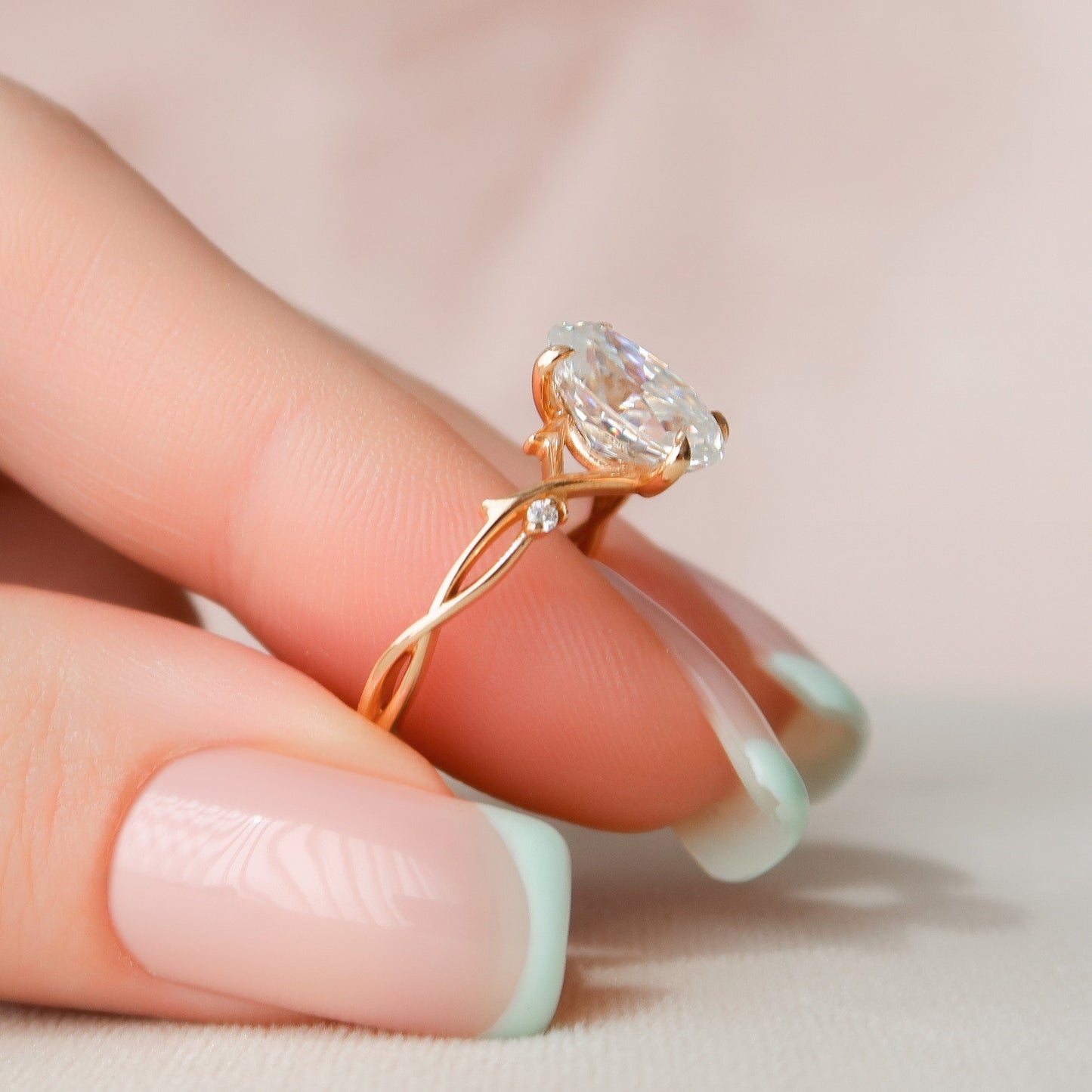 2.0 CT Oval Cut Twig Style Moissanite Engagement Ring