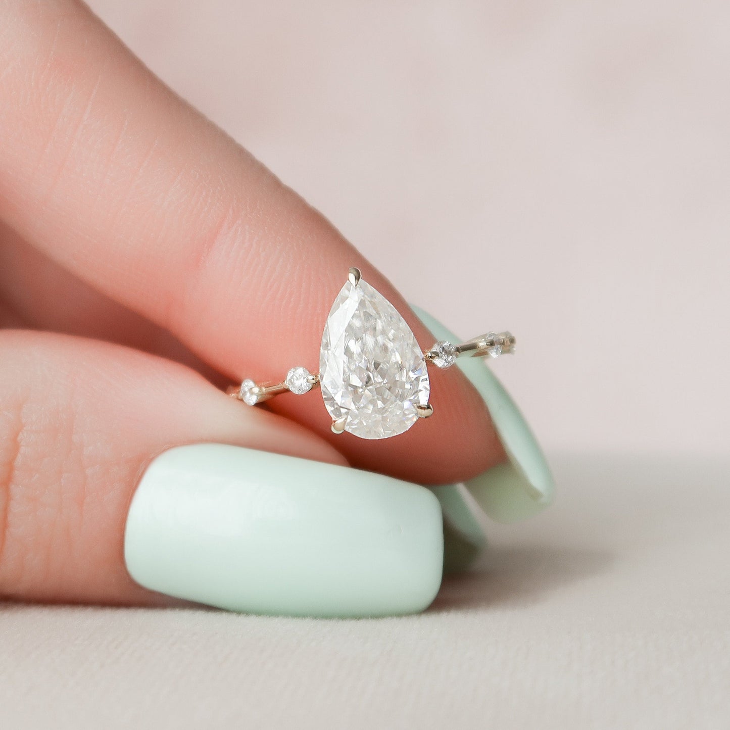 2.0 CT Pear Dainty Pave & Hidden Halo Moissanite Engagement Ring