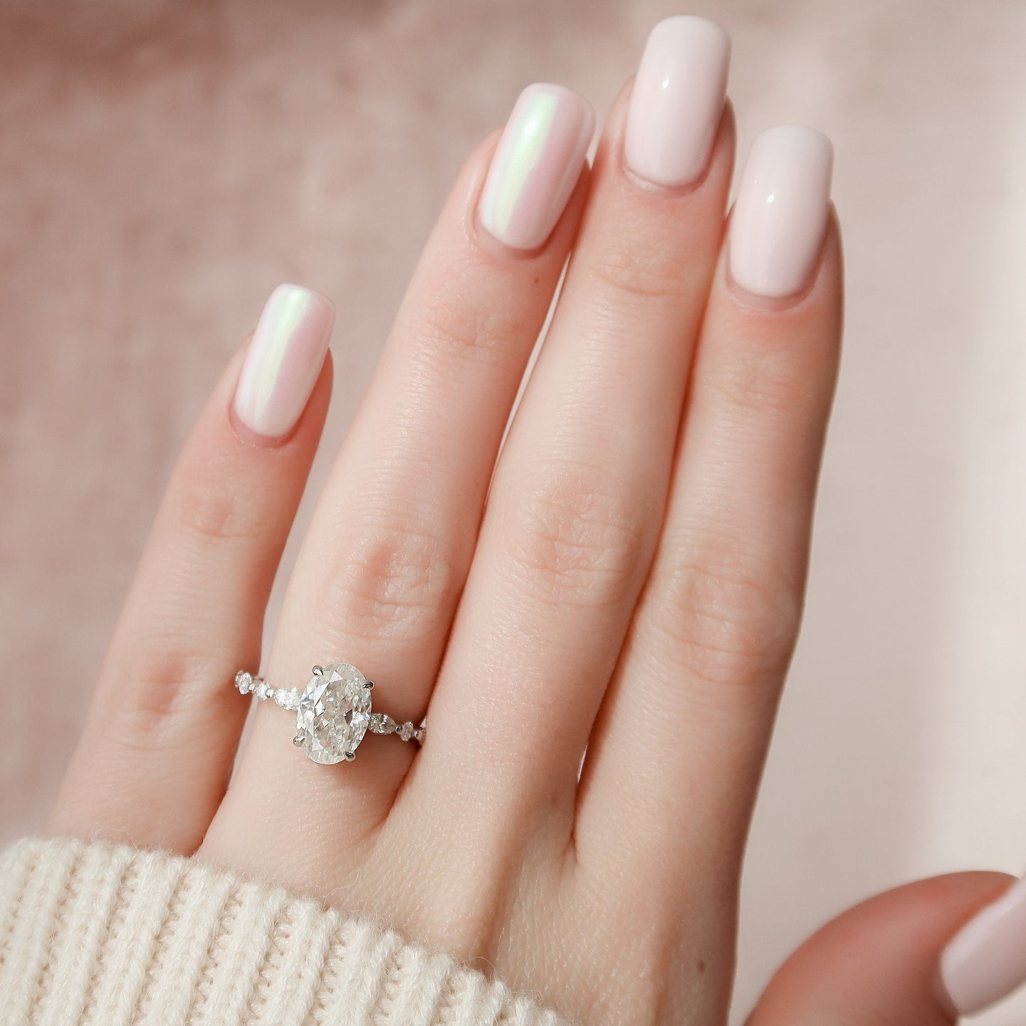 2.0 CT Oval Pave Hidden Halo Moissanite Engagement Ring