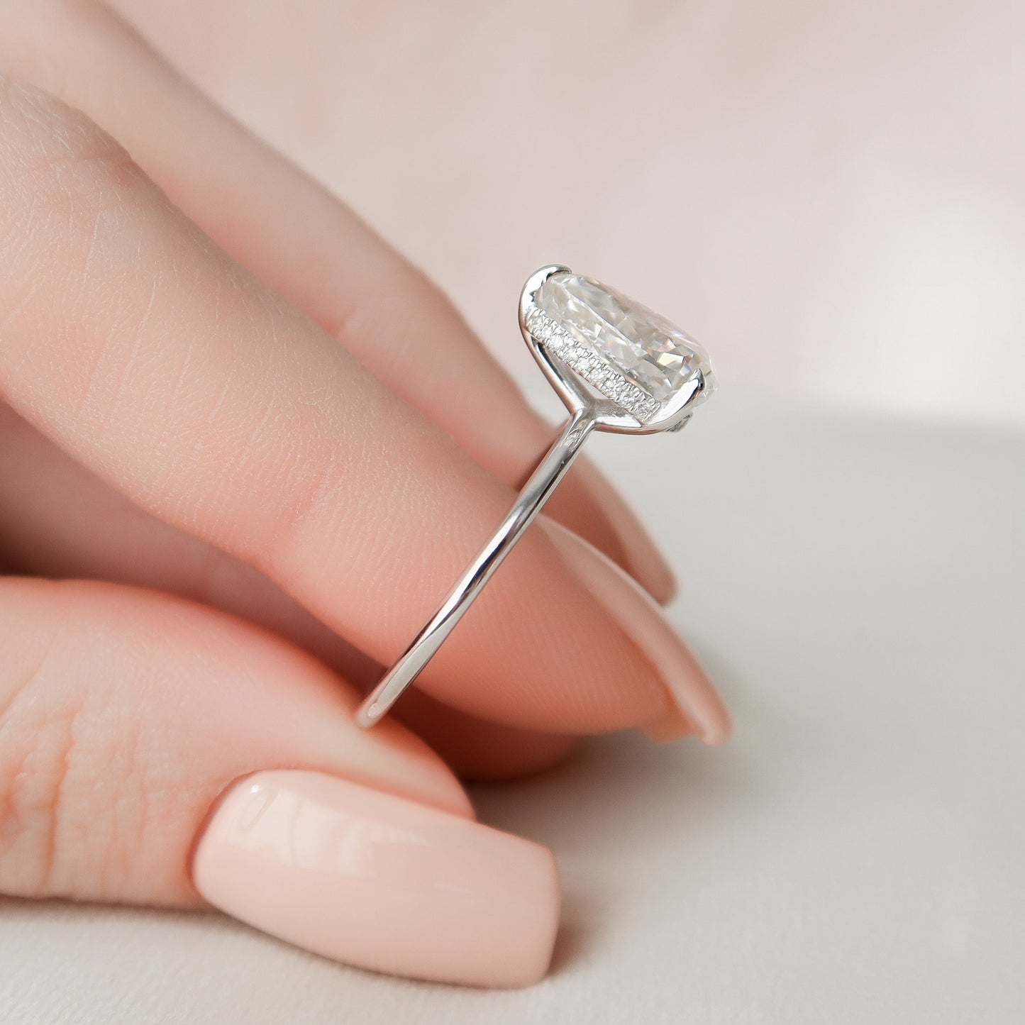 2.0 CT Pear Solitaire & Hidden Halo Style Moissanite Engagement Ring