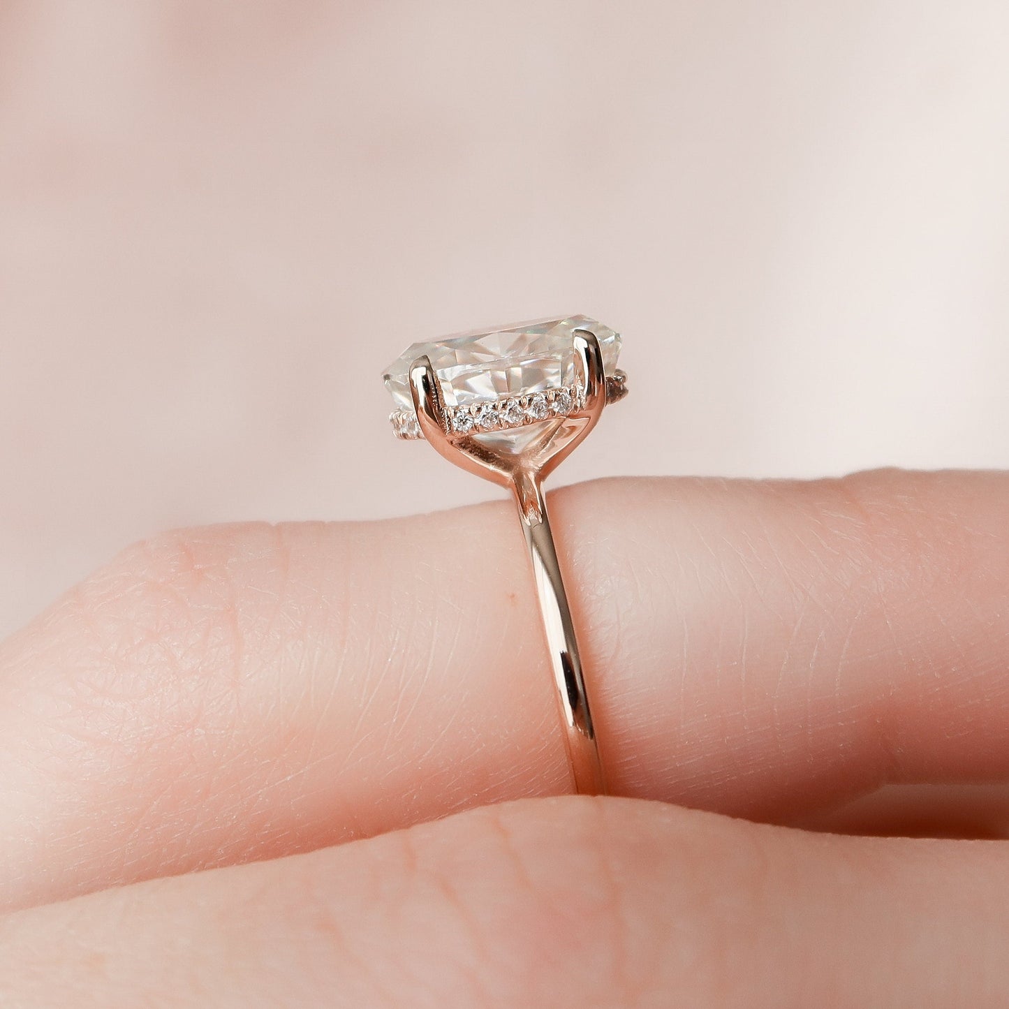 2.0 CT Oval Solitaire & Hidden Halo Moissanite Engagement Ring