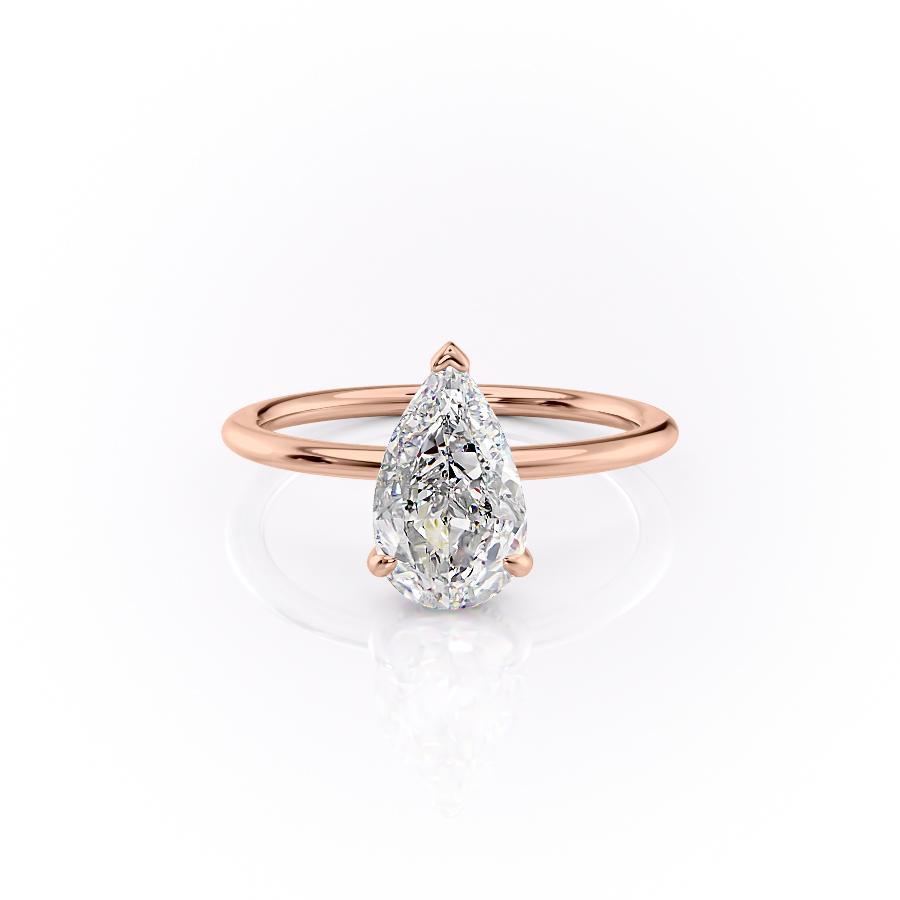 2.0 CT Pear Cut Solitaire Hidden Halo Setting Moissanite Engagement Ring