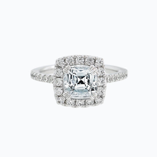 1.50 CT Cushion Shaped Moissanite Halo Engagement Ring
