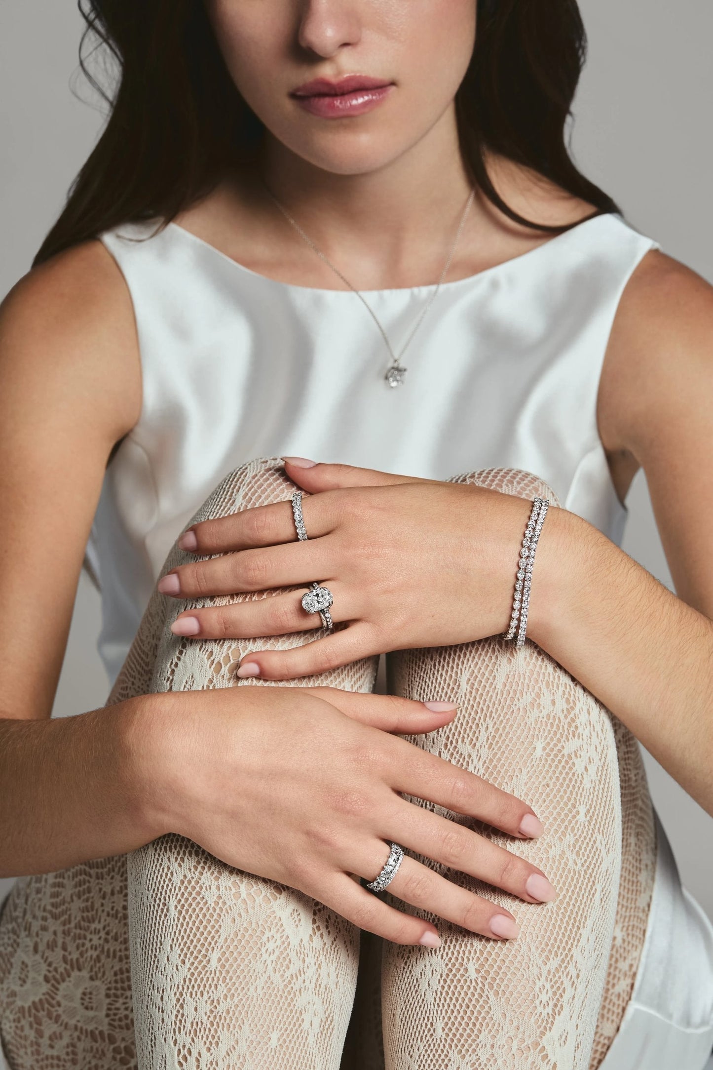 Oval Multi Stones Lab Grown Diamond Engagement Ring