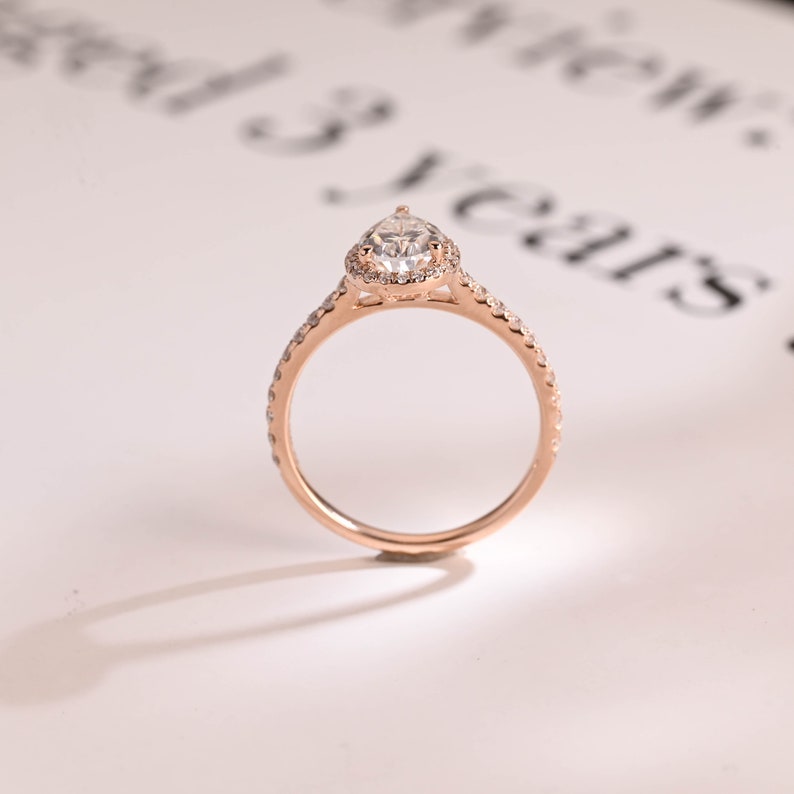 Stunning 1.0 - 2.0 CT Pear Moissanite Engagement Ring with Pave & Halo Design 8