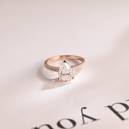 Stunning 1.0 - 2.0 CT Pear Moissanite Engagement Ring with Pave Design 1