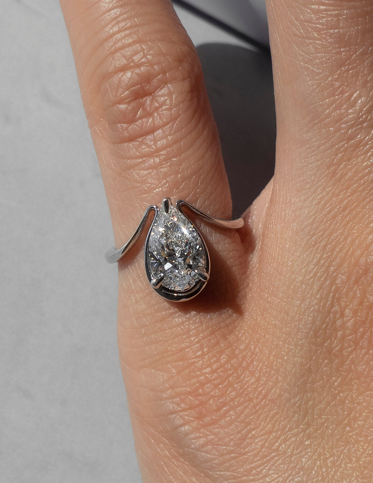 1.5 CT Pear Shaped Lab Grown Diamond Unique Style Engagement Ring