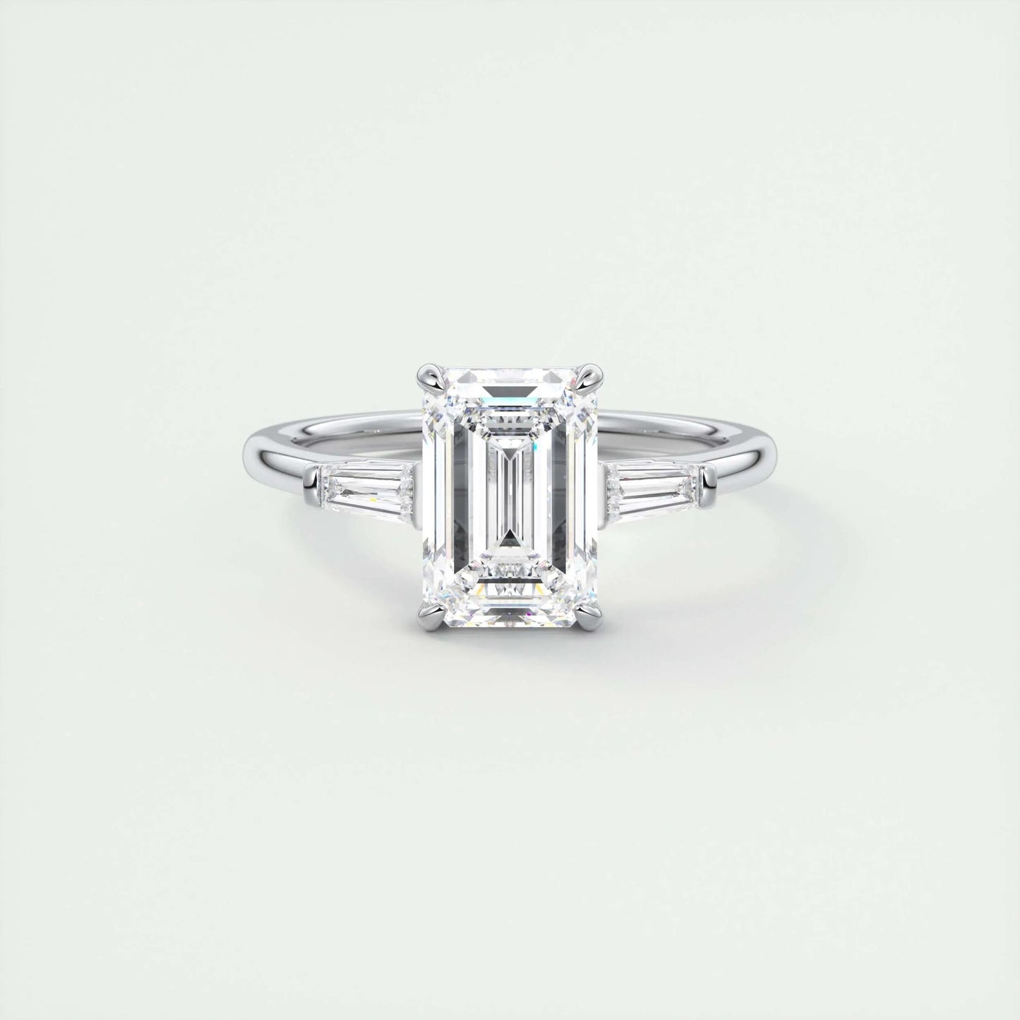 1.91 CT Emerald Cut Three Stone Moissanite Engagement Ring