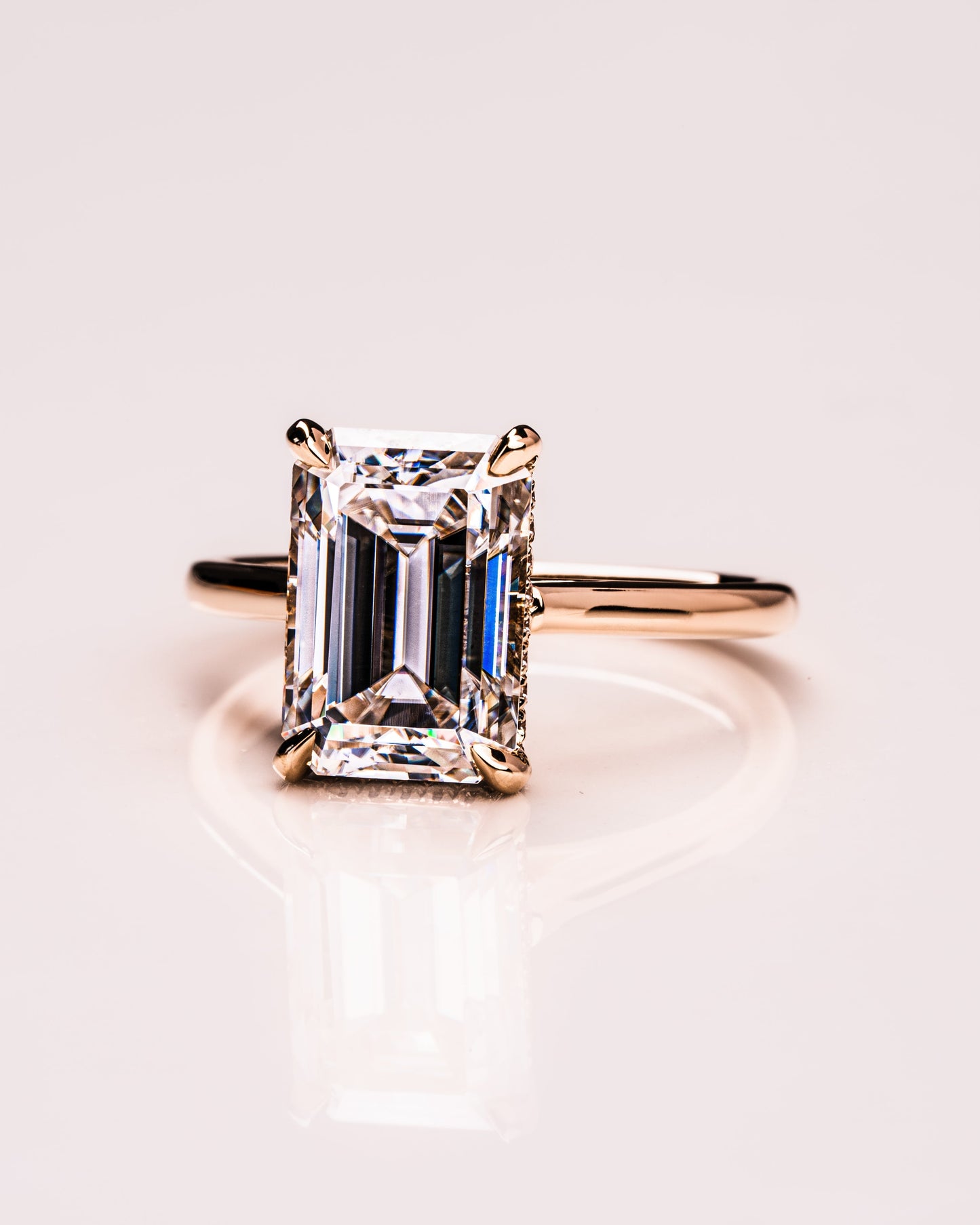 3.24 CT Emerald Cut Solitaire Hidden Halo Moissanite Engagement Ring