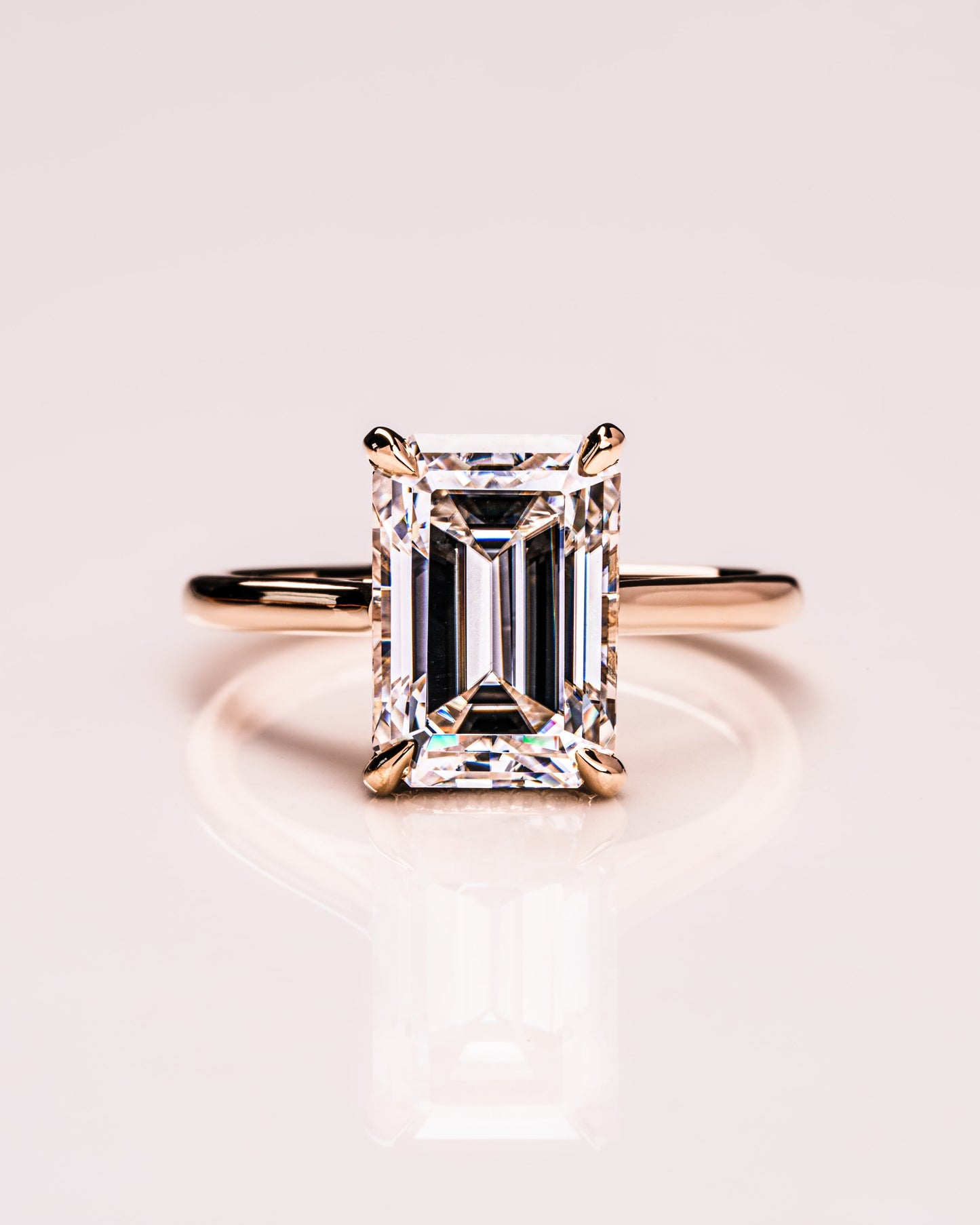 3.24 CT Emerald Cut Solitaire Hidden Halo Moissanite Engagement Ring