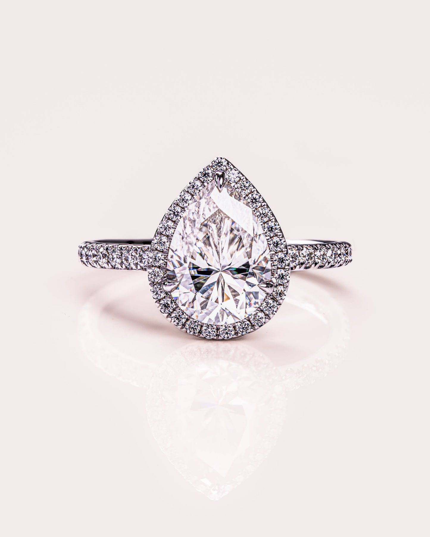 1.93 CT Pear Halo Pave Moissanite Engagement Ring