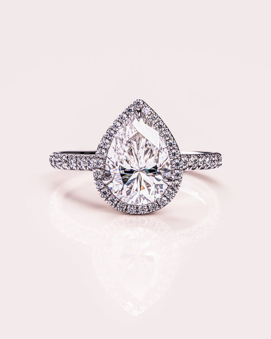 1.93 CT Pear Halo Pave Moissanite Engagement Ring