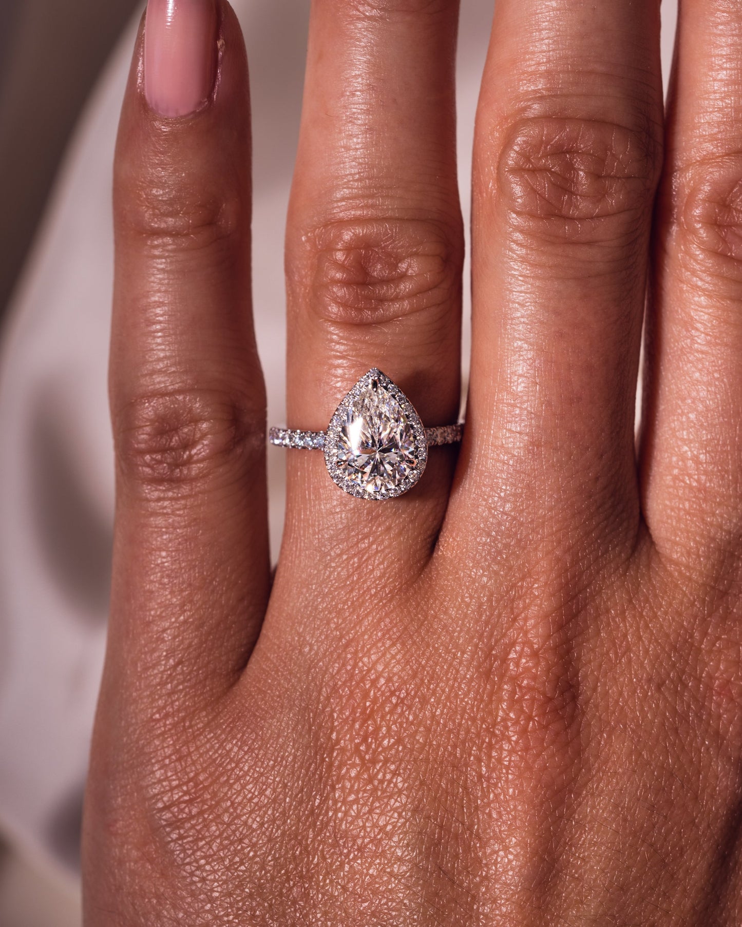 1.93 CT Pear Halo Pave Moissanite Engagement Ring