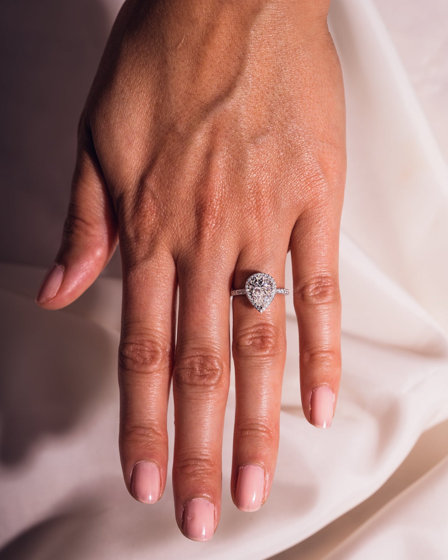 1.93 CT Pear Halo Pave Moissanite Engagement Ring