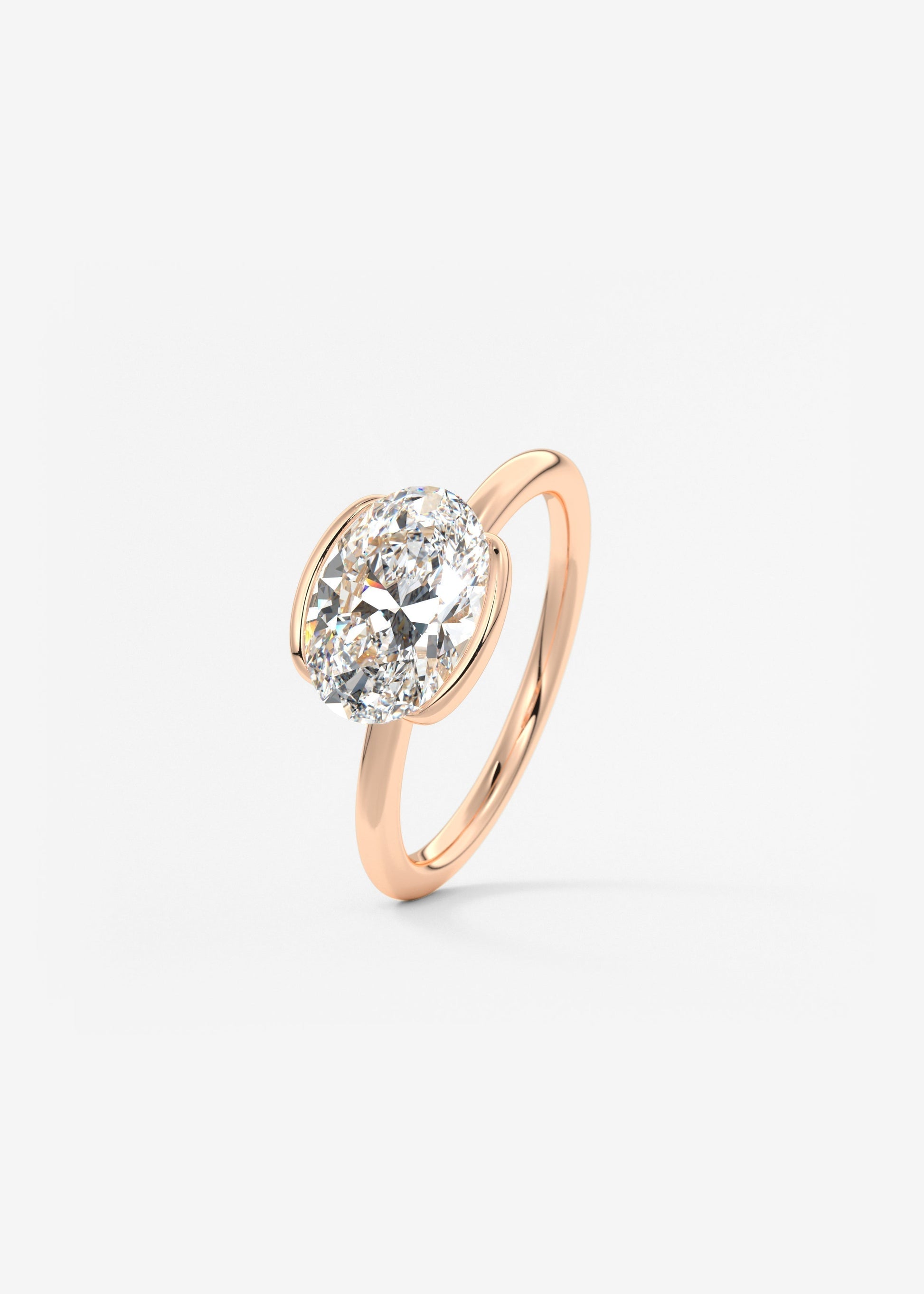 Oval Half Bezel Lab Grown Diamond Engagement Ring