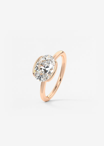 Oval Half Bezel Lab Grown Diamond Engagement Ring
