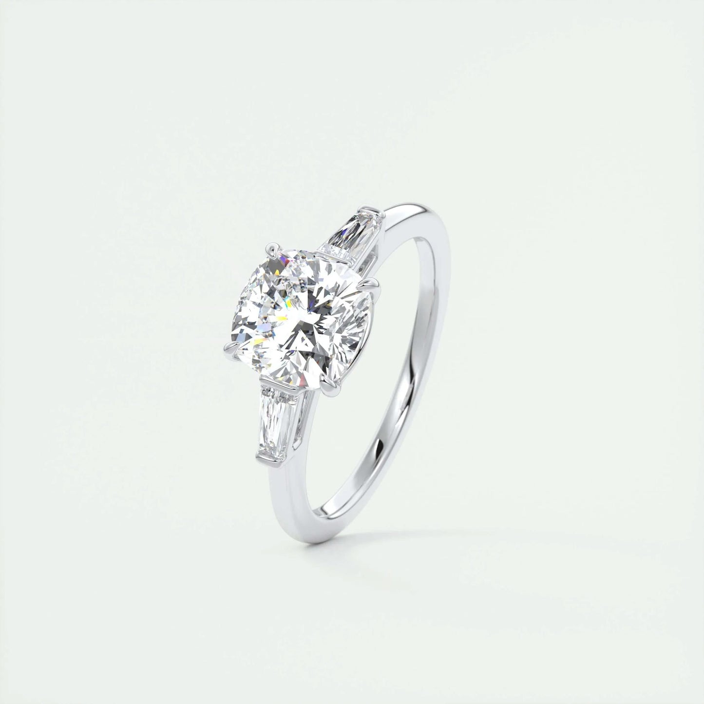 2.15 CT Cushion Cut Three Stone Moissanite Engagement Ring