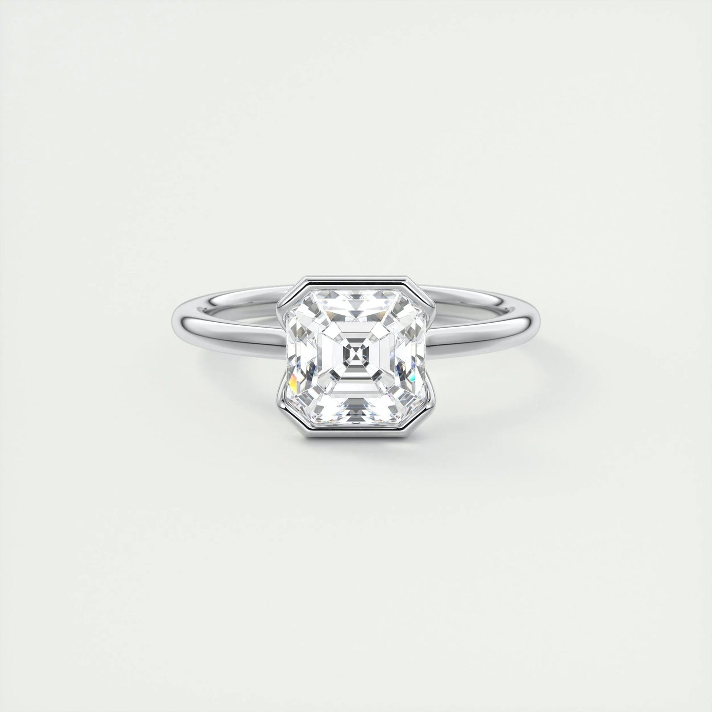 2.03 CT Asscher Half Bezel Solitaire Moissanite Engagement Ring