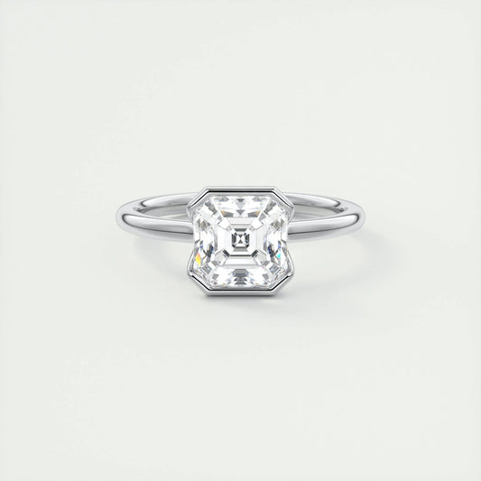 2.03 CT Asscher Half Bezel Solitaire Moissanite Engagement Ring