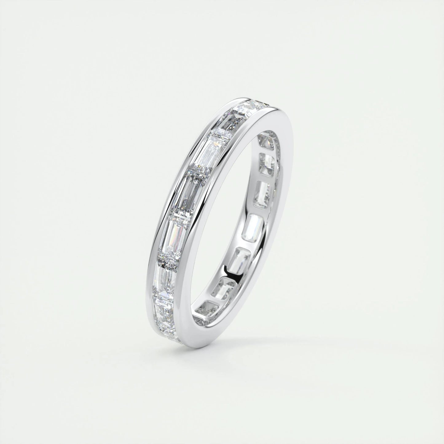 1.87 Emerald Cut Channel Moissanite Bridal Wedding Band