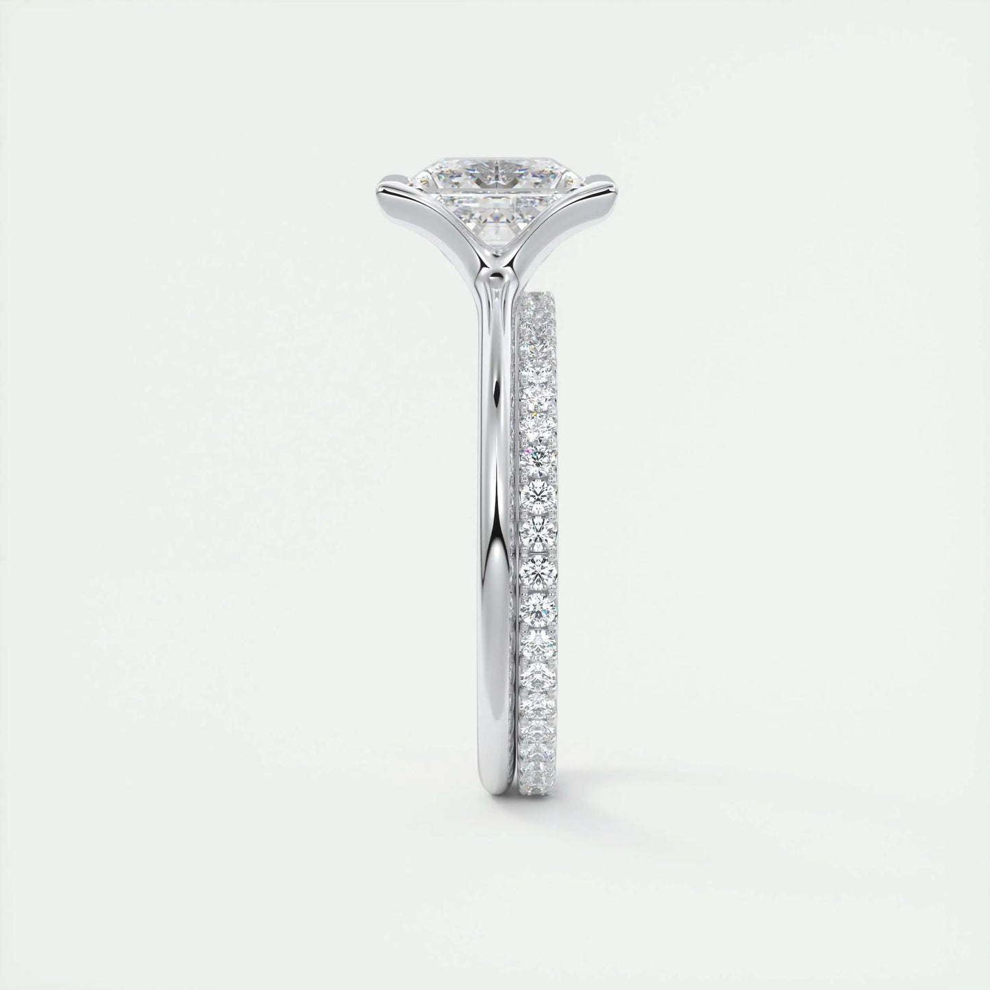 2.08 CT Princess Solitaire  Half Bezel Moissanite Engagement Ring