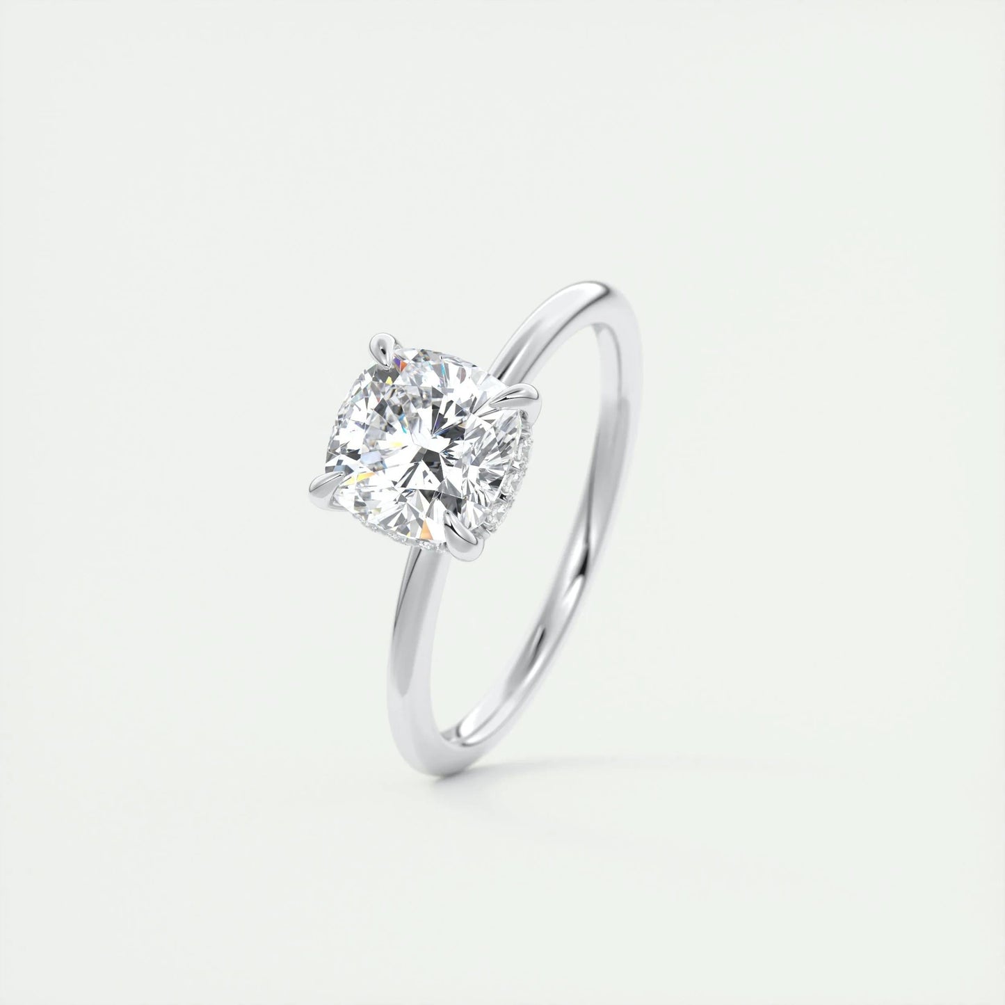 2.15 CT Cushion Solitaire Hidden Halo Moissanite Engagement Ring