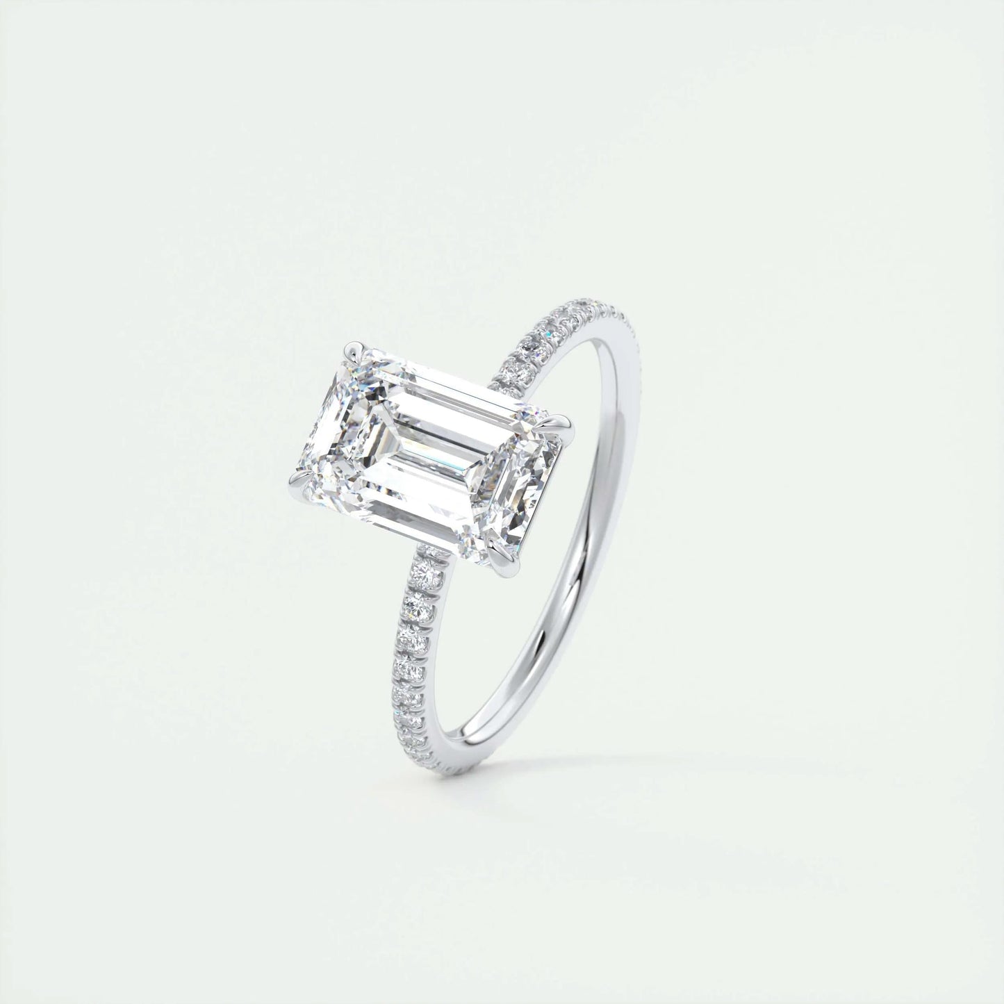 1.91 CT Emerald Cut Solitaire Pave Moissanite Engagement Ring