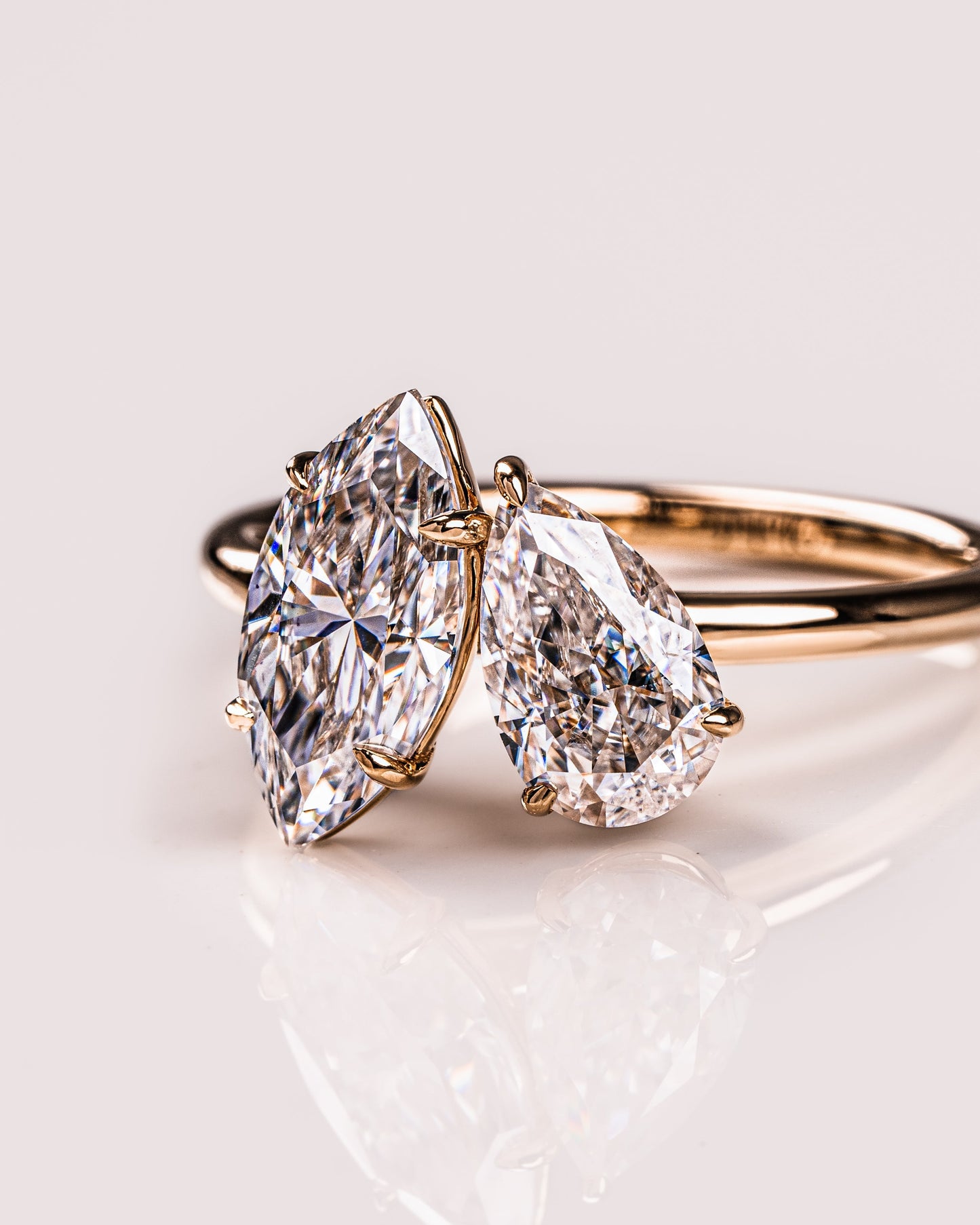 2.50 CT Marquise & Pear Cut Two Stone Moissanite Engagement Ring