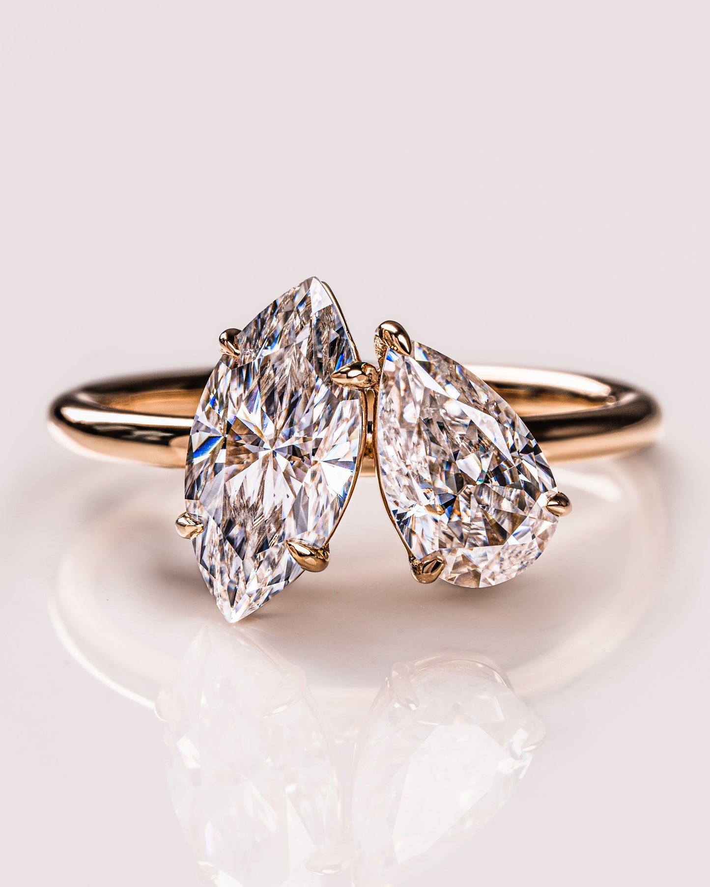 2.50 CT Marquise & Pear Cut Two Stone Moissanite Engagement Ring