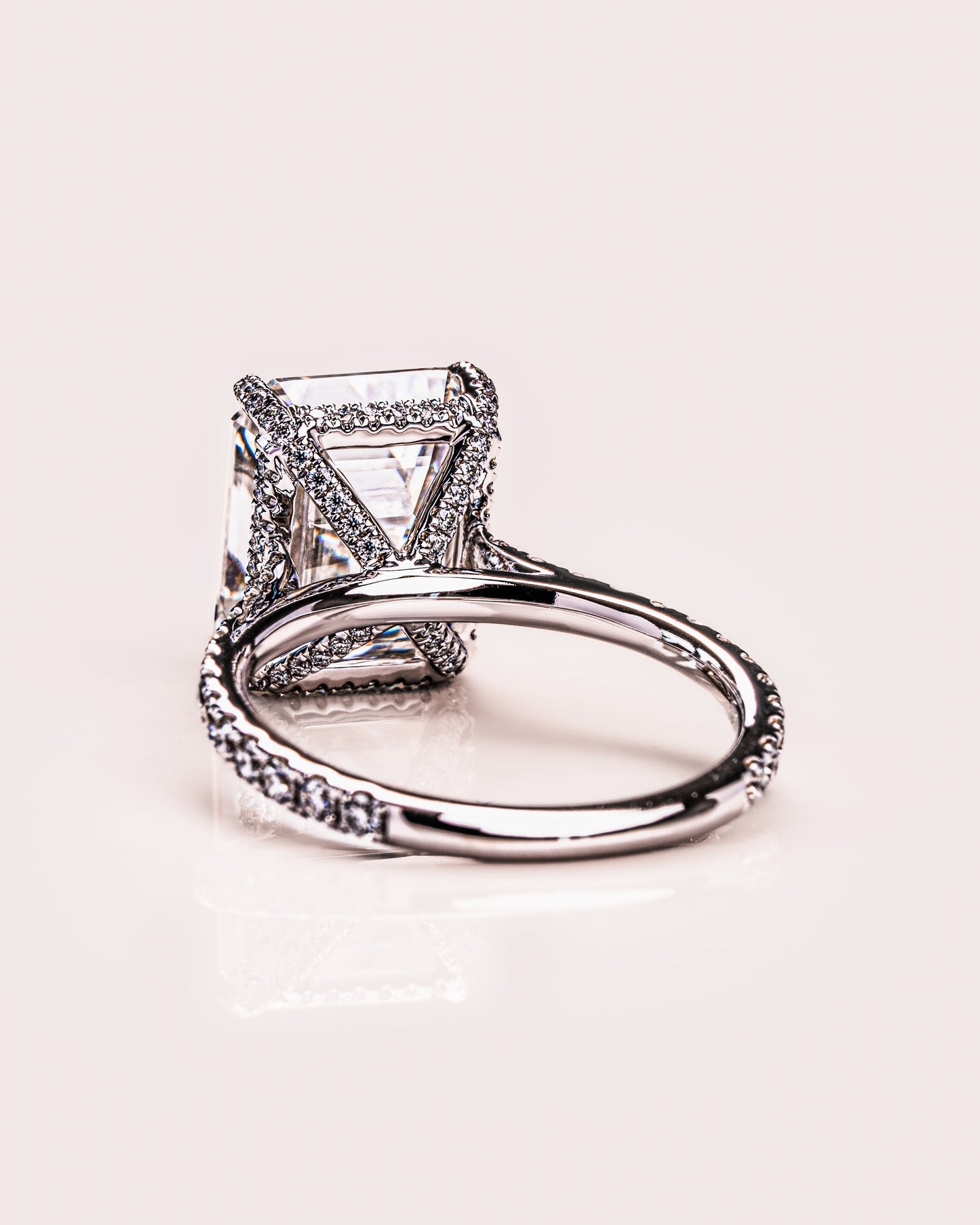 3.42 CT Emerald Cut Solitaire Moissanite Engagement Ring With Hidden Halo Setting