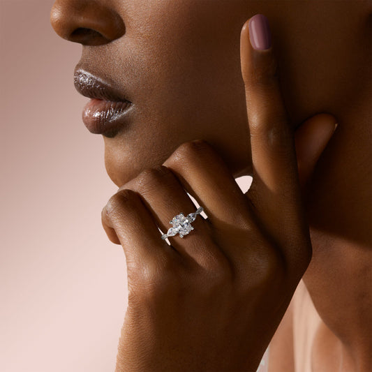 2.10 CT Oval Cut 3 Stone Moissanite Engagement Ring