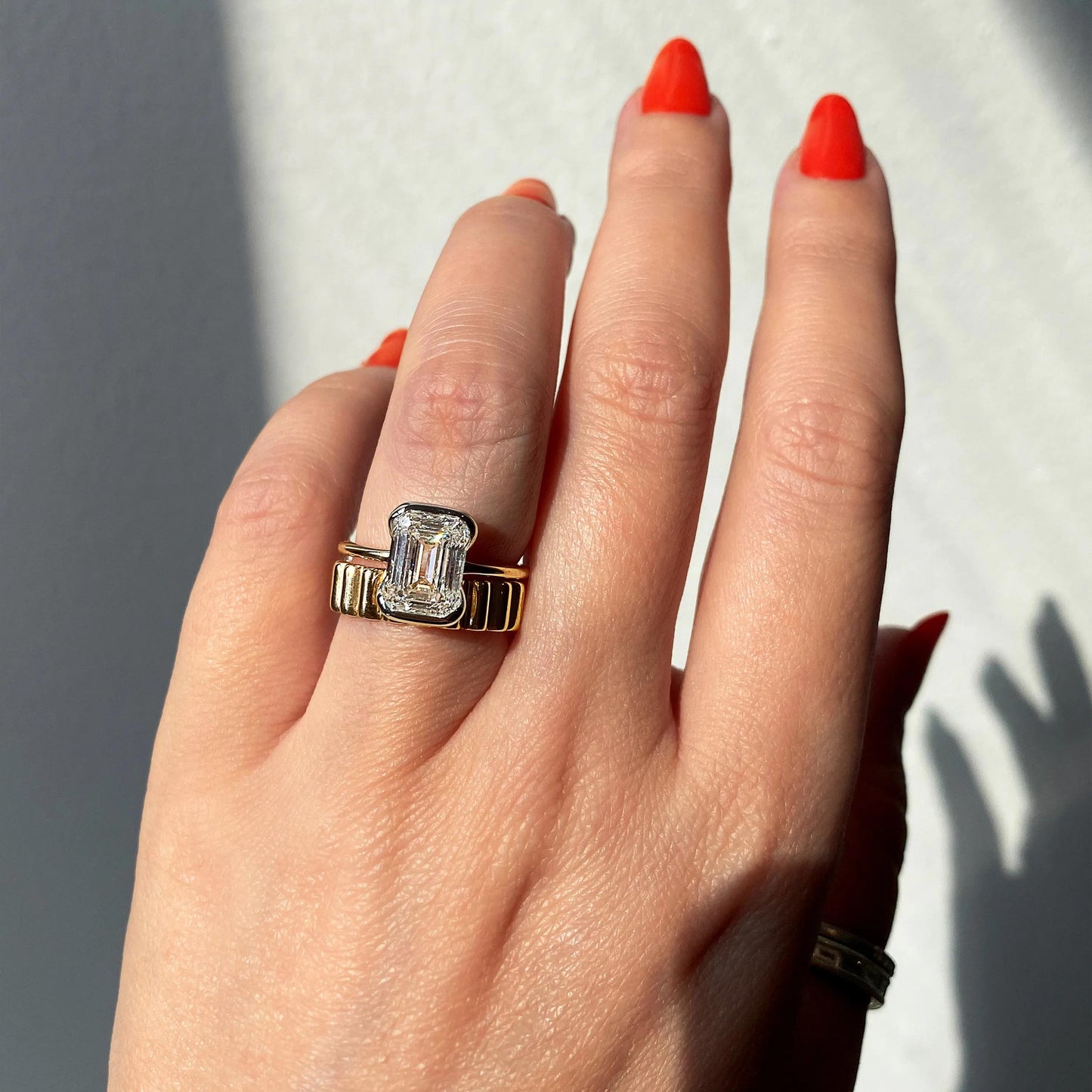 1.91 CT Emerald Half Bezel Solitaire Moissanite Engagement Ring