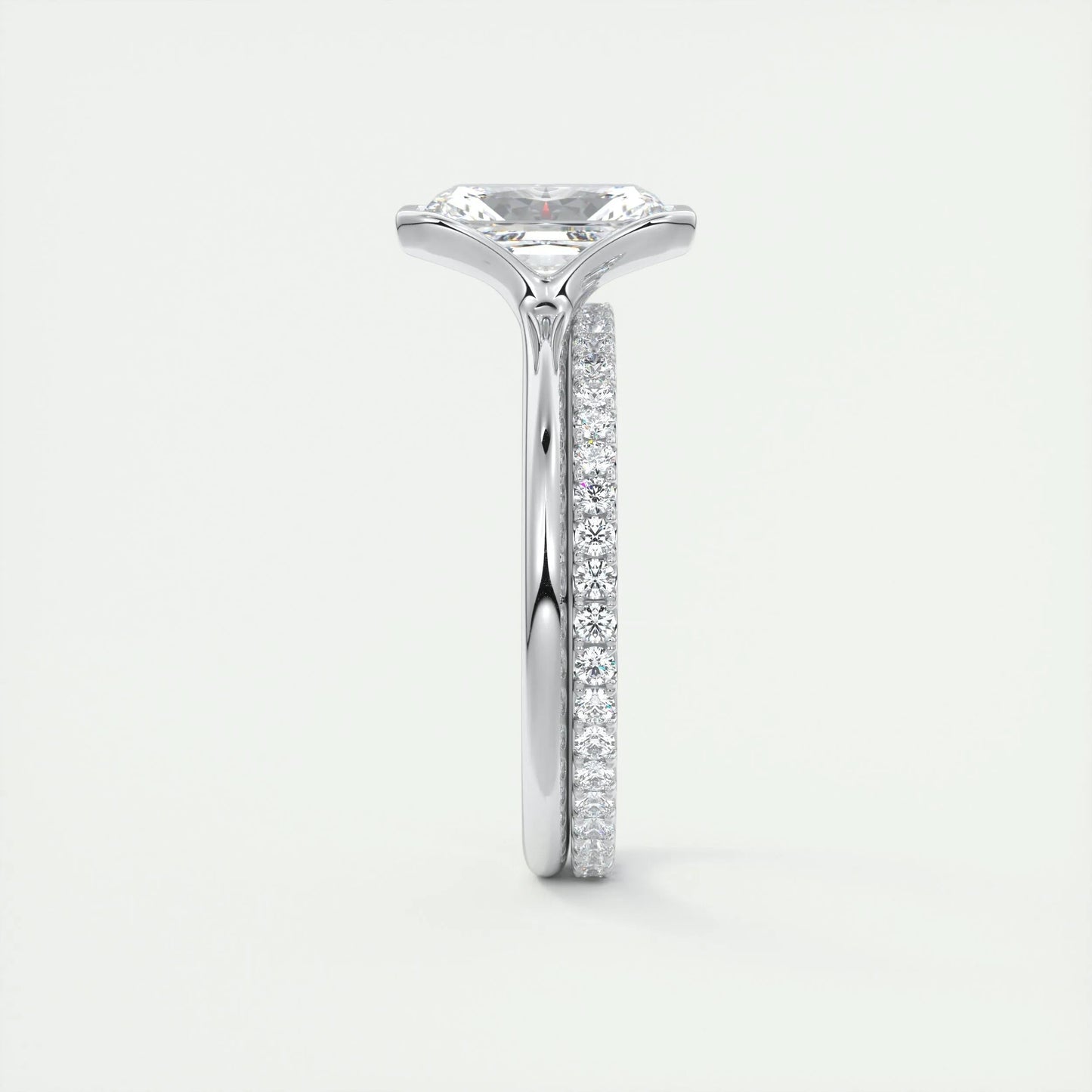 2.10 CT Radiant  Solitaire Half Bezel Moissanite Engagement Ring