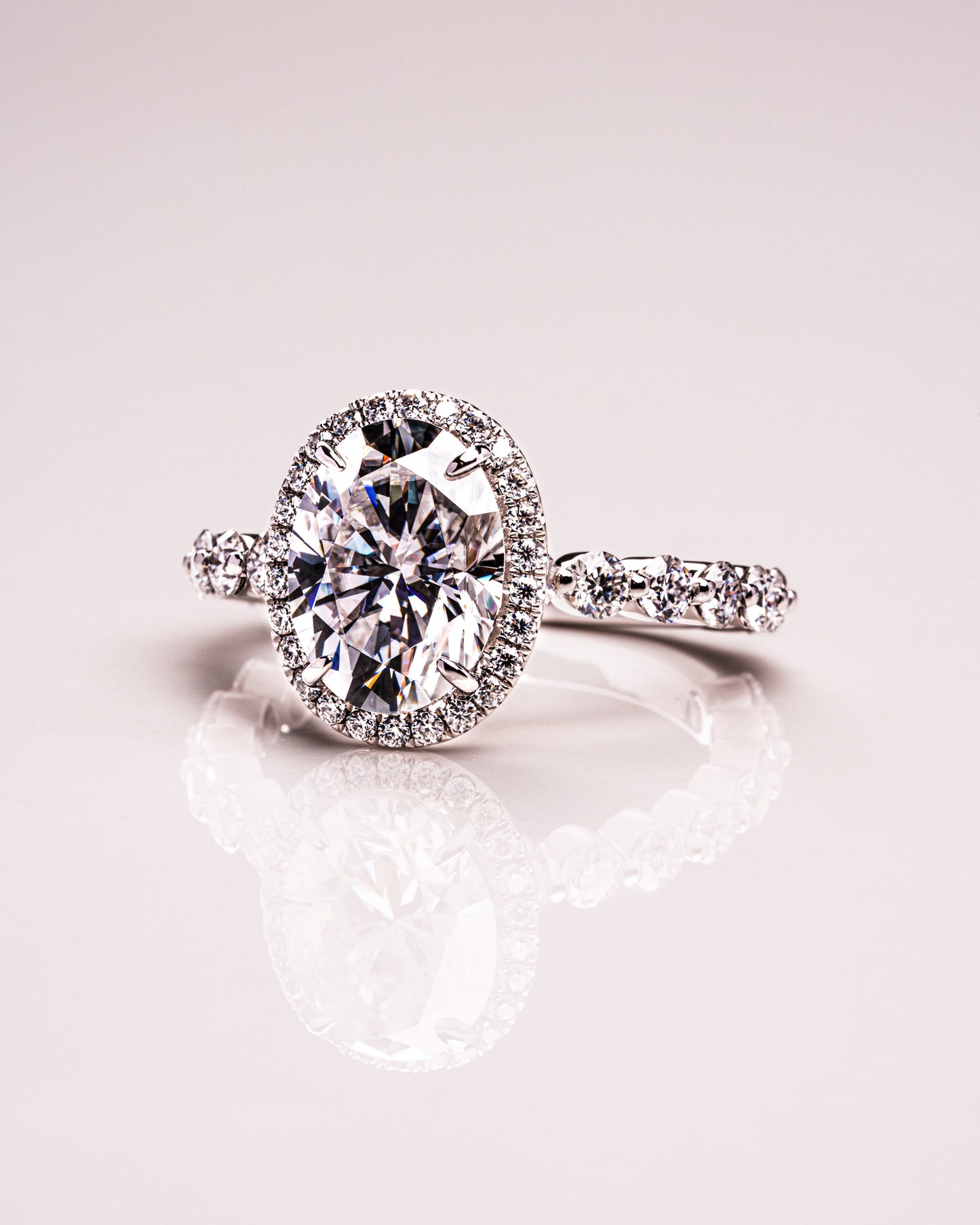 4.22 CT Oval Halo Pave Moissanite Engagement Ring