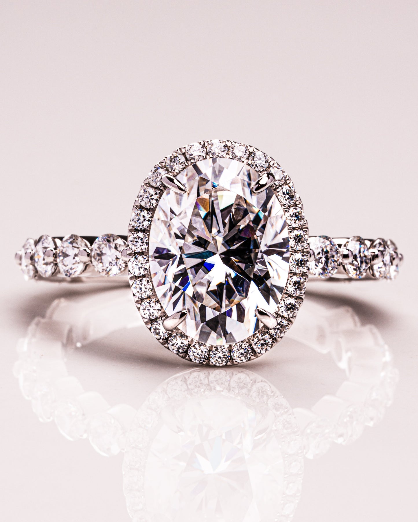 4.22 CT Oval Halo Pave Moissanite Engagement Ring