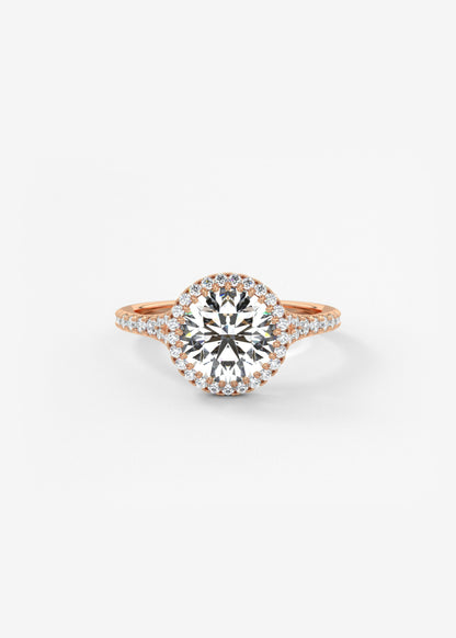 Round Halo & Pave , Split Shank Lab Grown Diamond Engagement Ring