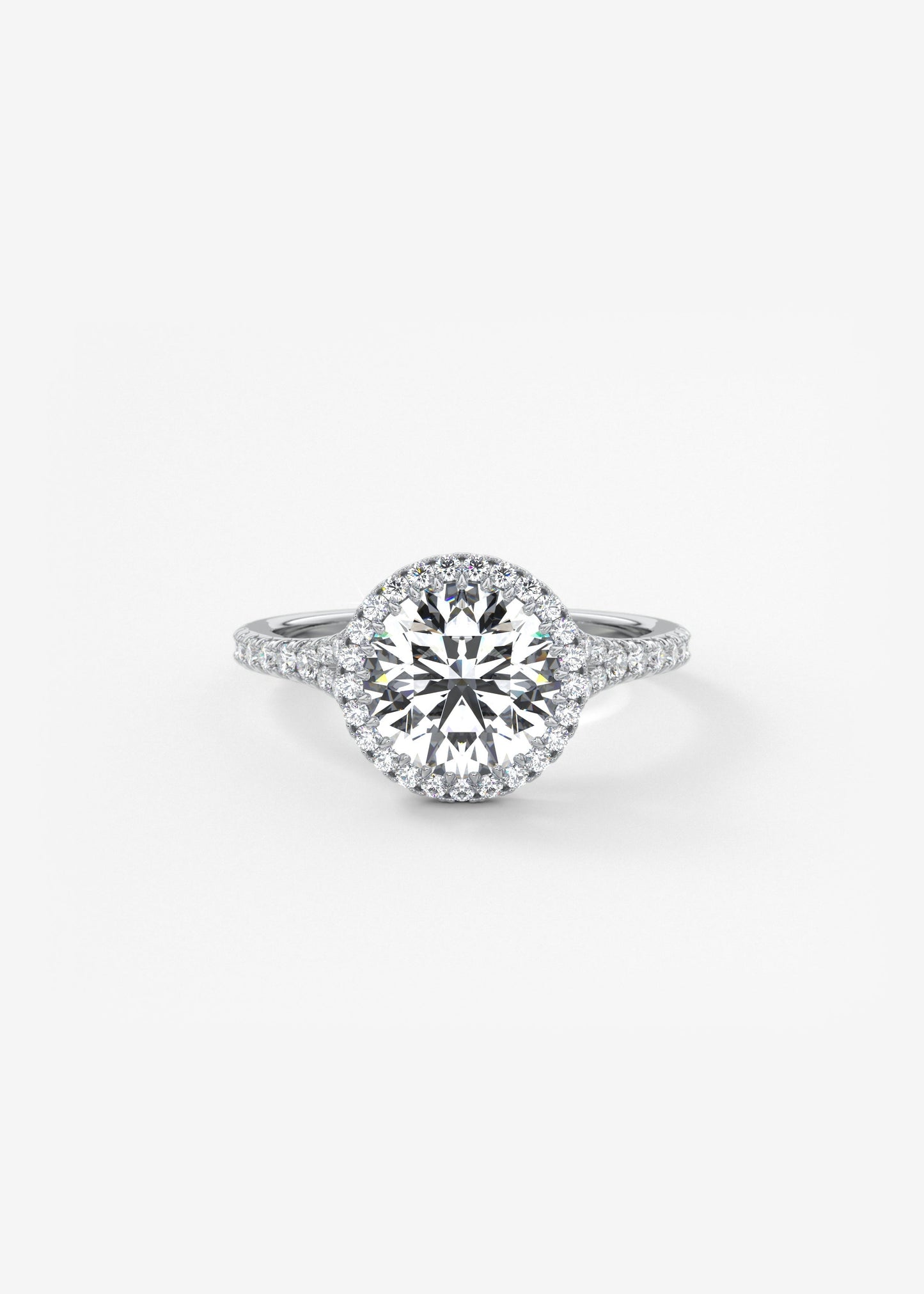 Round Halo & Pave , Split Shank Lab Grown Diamond Engagement Ring