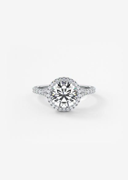 Round Halo & Pave , Split Shank Lab Grown Diamond Engagement Ring